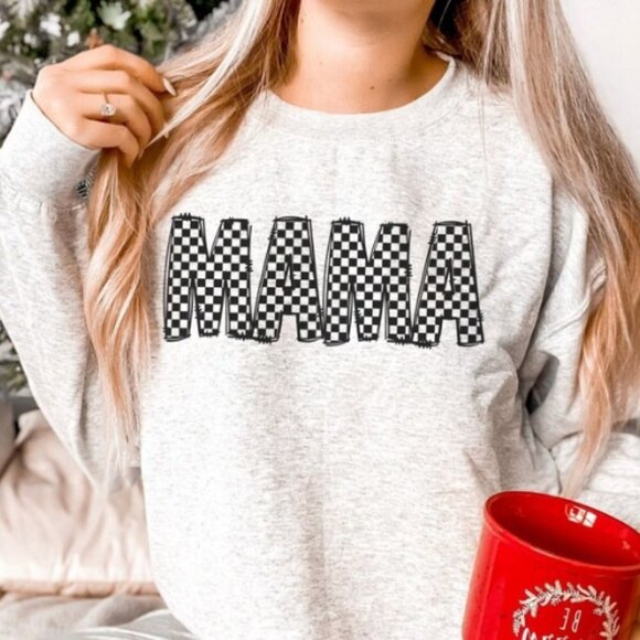 MAMA Checkered NEW light gray crewneck sweatshirt - Picture 1 of 1
